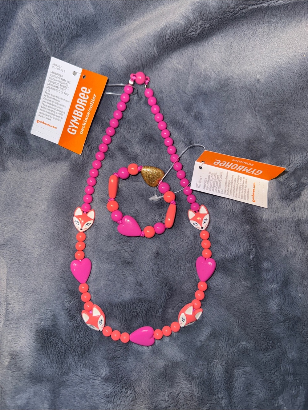 Gymboree Bright Pink Beaded Necklace and Matching Bracelet Set